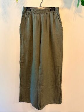PISTACHE Linen Olive Green Linen Cropped Pants
